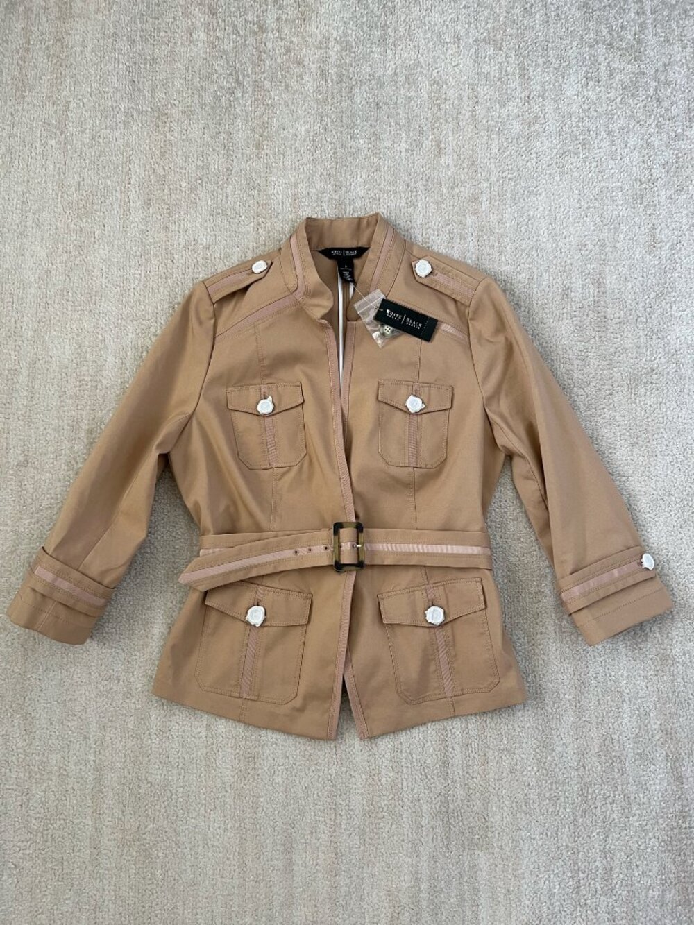 NWT White House Black Market WHBM Tan Belted Utility Cargo Jacket 6 Cotton